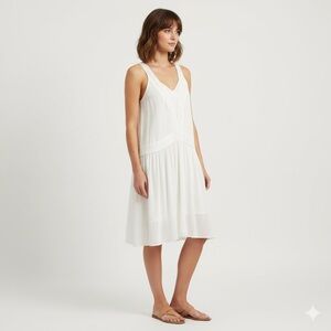 Zara White Embroidered Drop Waist Sheer Boho Dress - XS-Small